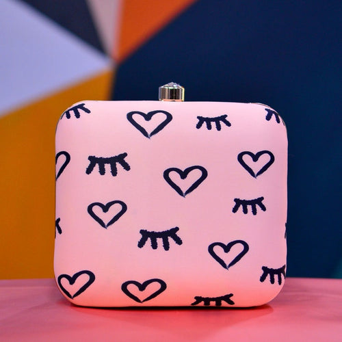 True Black Heart Printed Pink Clutch