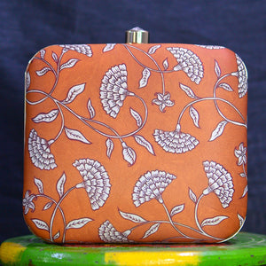 Peach White Floral Printed Clutch