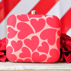 Silky Love Heart Printed Clutch