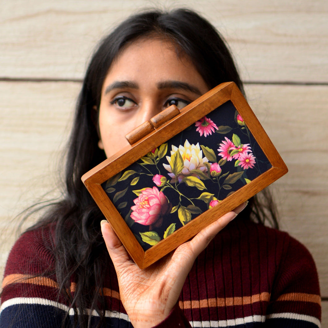 Pink Green Forest Wood Clutches