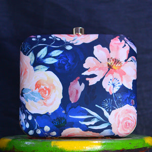 Blue Pink Floral Printed Clutch