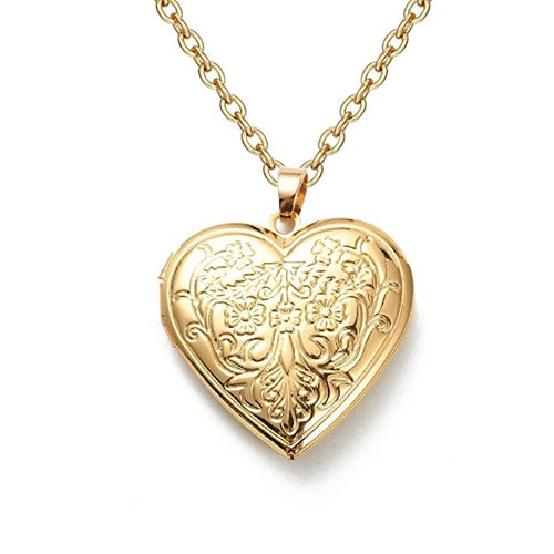 Valentine Gift For Women And Girls Real Gold Plated Heart Photo Memory Locket Pendant Necklace With Chain