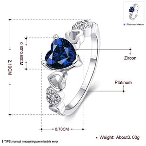 Platinum-plated Midnight Blue Swiss Zirconia Crystal Heart Ring for Women and Girls