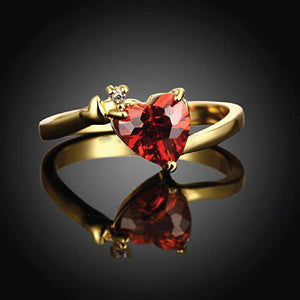 Gold-plated carnelian red Swiss zirconia crystal heart ring for women and girls