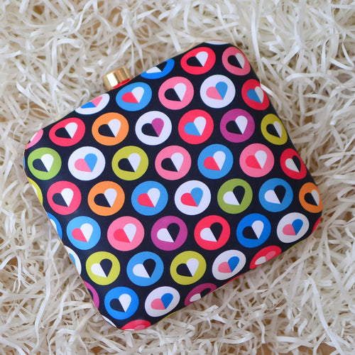 Colorful Flying Heart Printed Clutch