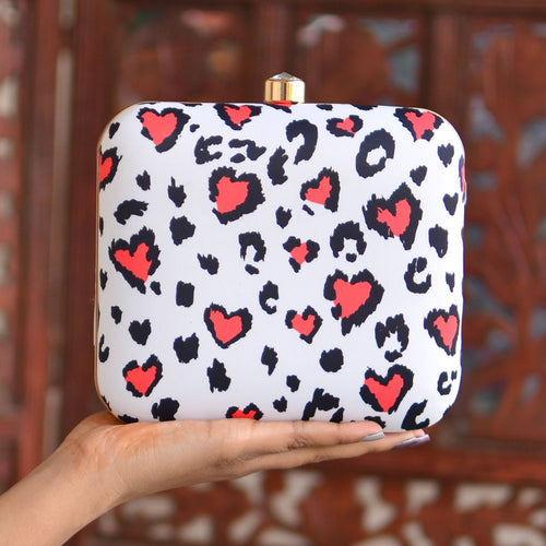 Red Black Heart Printed Clutch