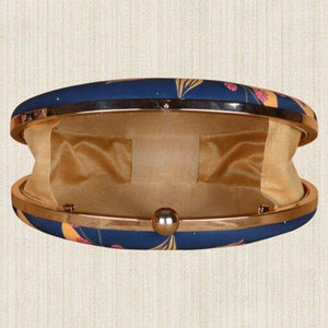 Blue Oval Floral Printed Clutch