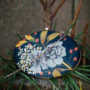 Blue Oval Floral Printed Clutch