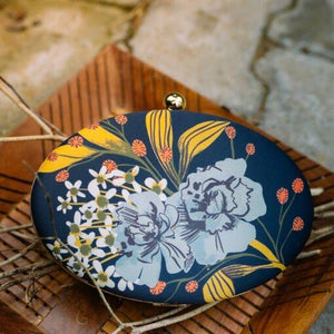 Blue Oval Floral Printed Clutch