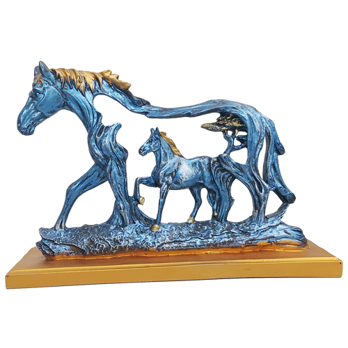 Golden Blue Feng Shui Galloping Horse Statue Height 22 CM