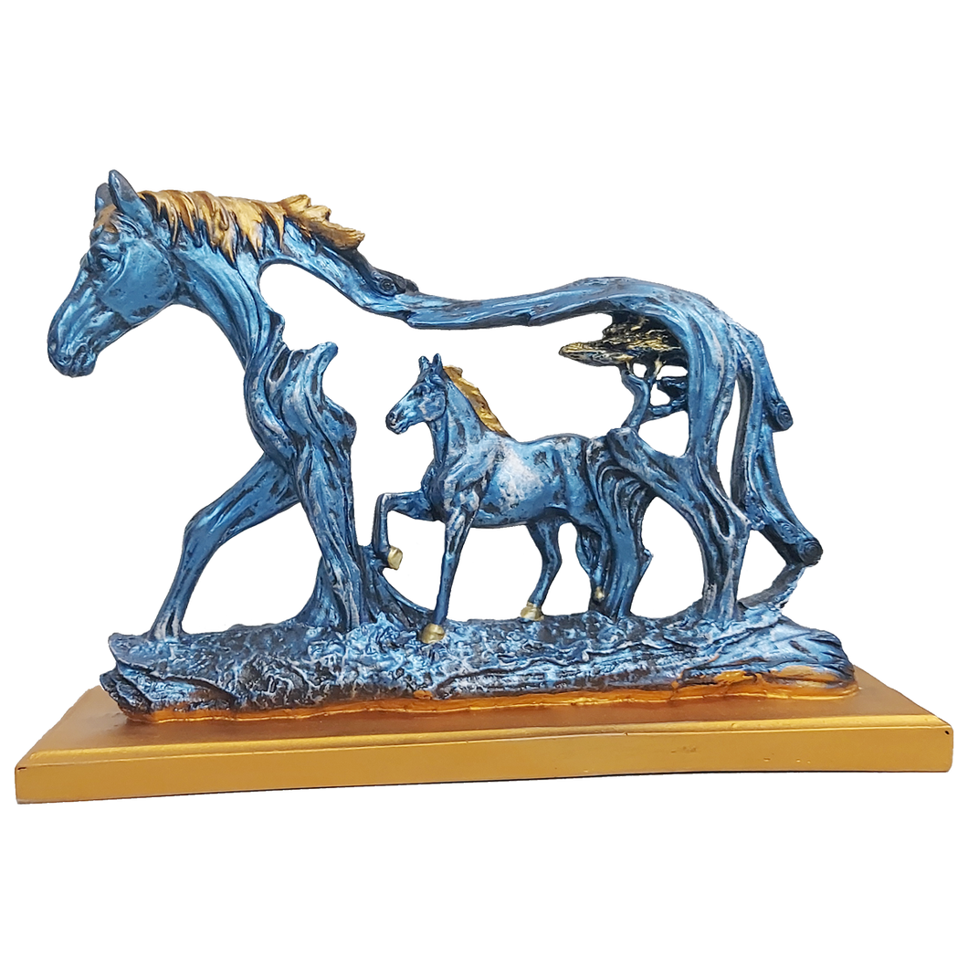 Golden Blue Feng Shui Galloping Horse Statue Height 22 CM