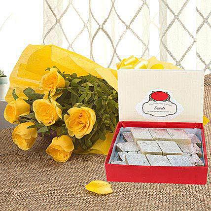 Yellow Roses N Kaju Katli